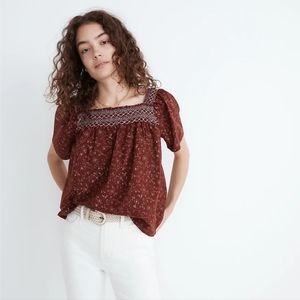 Madwell Rust Color Square Neck Smocked Top sz S